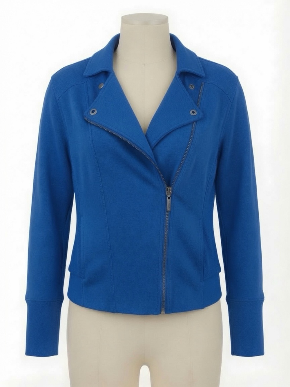 H by Halston Moto Asymmetrical Zip Jacket Women's 4 Stretch Blue
